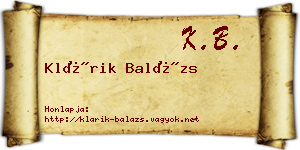 Klárik Balázs névjegykártya